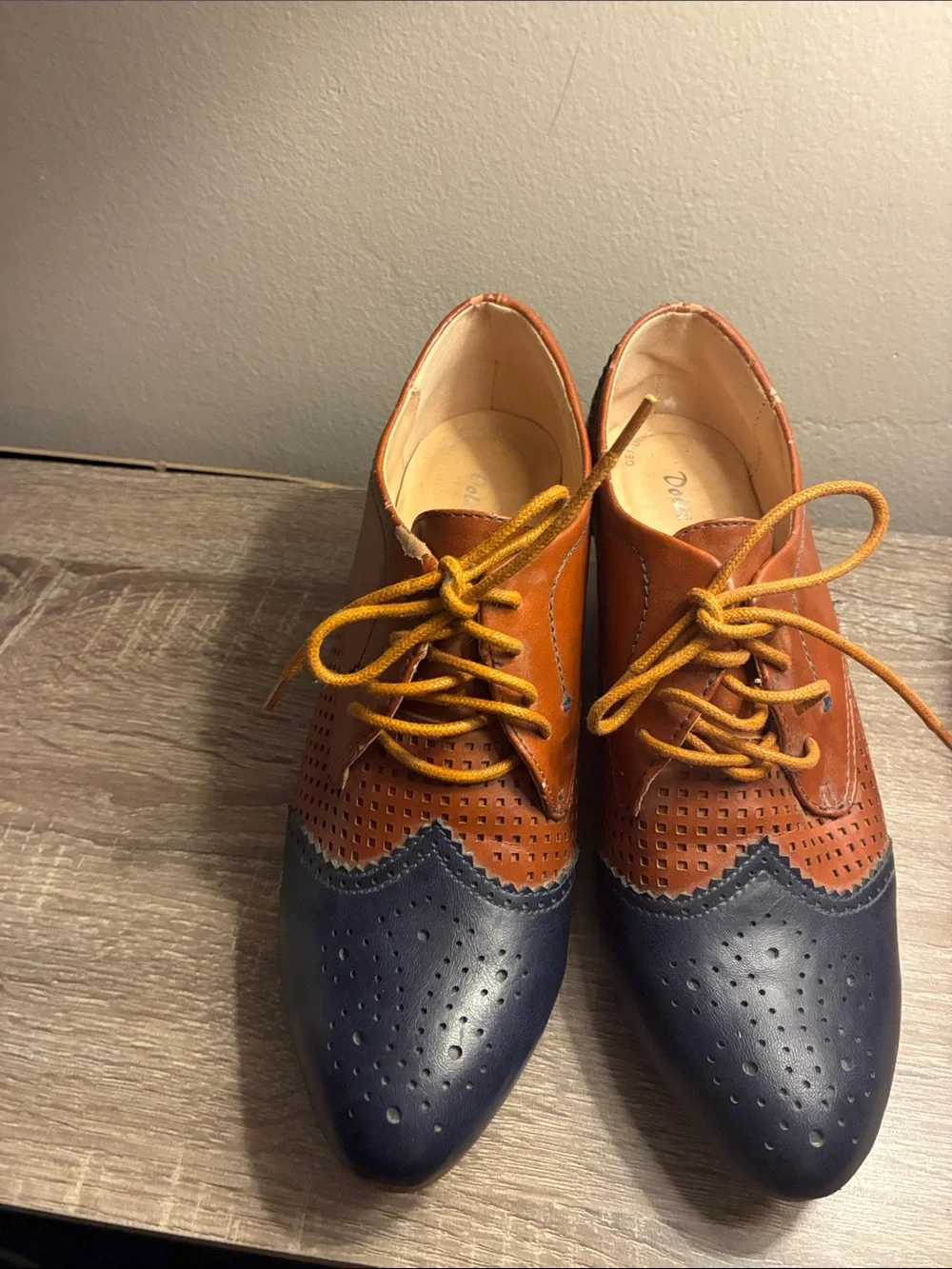 ModCloth Navy, Brown and Mustard Lace-Up Heeled Oxfords
